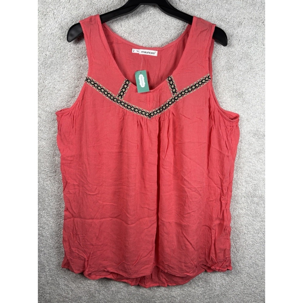 Maurices Womens Coral Shirt Top Blouse Sleeveless Tank Embroidered  2 2XL 2X NEW